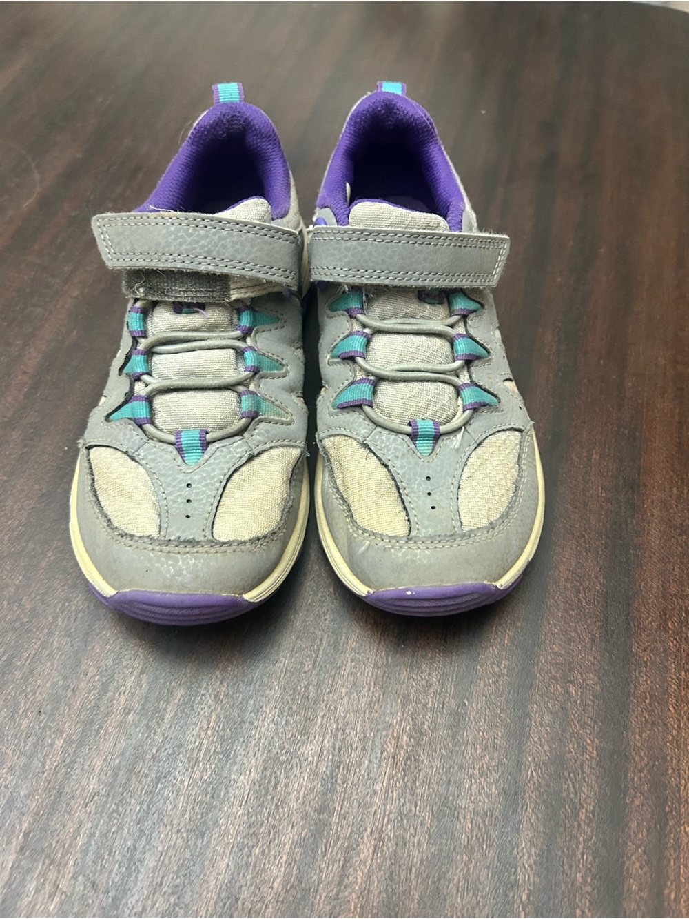 Girls' Gray and Purple Hook-and-Loop Sneakers